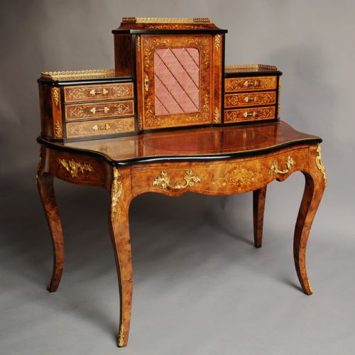 Mid 19thc English Fine Quality Burr Walnut Bonheur Du Jour, in the French Style