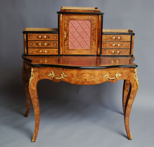 fig 1. Mid 19thc English fine quality burr walnut bonheur du jour, in the French style 