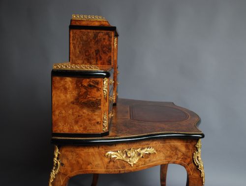fig 6. Mid 19thc English fine quality burr walnut bonheur du jour, in the French style 