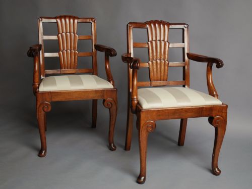 A Wonderful Set of Six Walnut Art Deco Ocean Liner Open Armchairs, in the French Style.