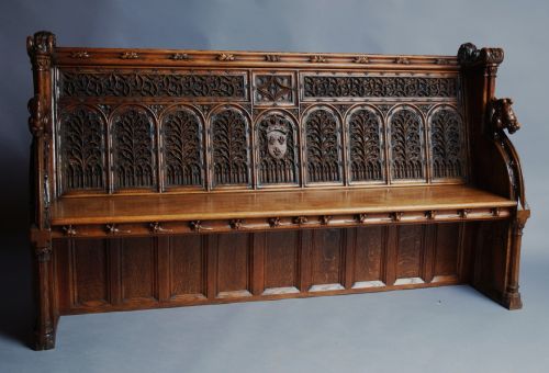 fig 1. An extremely rare part 15thc & part 19thc walnut and oak settle of good patina, provenance Flixton Hall, Suffolk