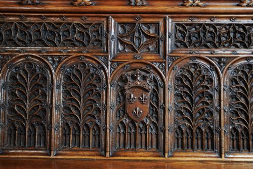 fig 4. An extremely rare part 15thc & part 19thc walnut and oak settle of good patina, provenance Flixton Hall, Suffolk