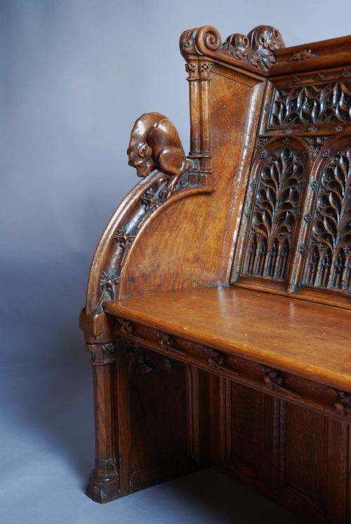 fig 5. An extremely rare part 15thc & part 19thc walnut and oak settle of good patina, provenance Flixton Hall, Suffolk