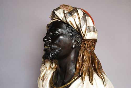 fig 1. Highly decorative Austrian painted life size terracotta bust of a Nubian man