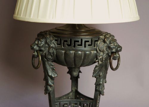 Large Late 19thc Bronze Table Lamp in the Classical Style