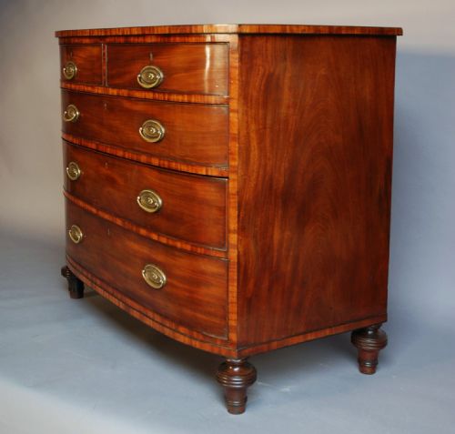 fig 2. Late 18th century bow front mahogany chest of drawers of fine quality