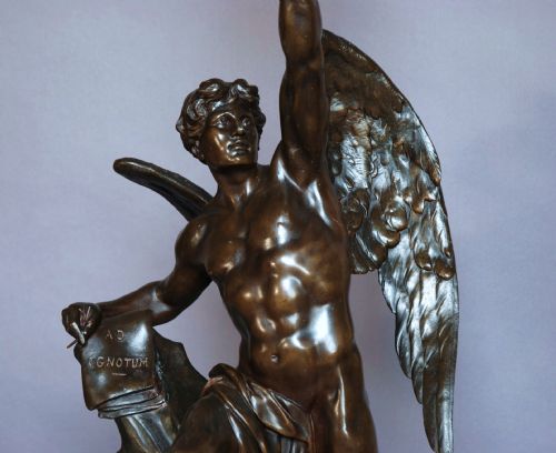 Late 19thc Spelter Lamp 'Le Genie Humain'