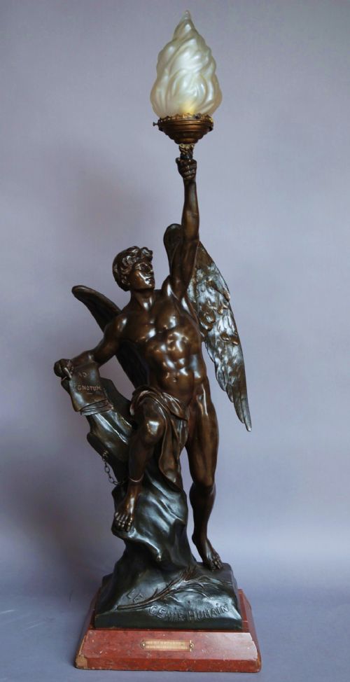 fig 1. Late 19thc spelter lamp 'Le Genie Humain'