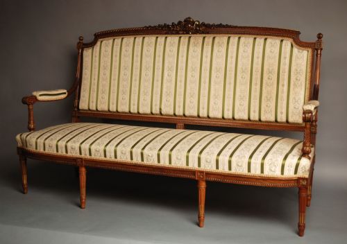 fig 1. Superb quality French 5 piece carved walnut & parcel-gilt salon suite in the Louis XVI style