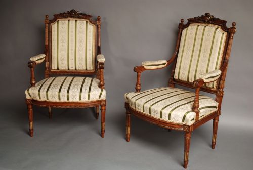 fig 3. Superb quality French 5 piece carved walnut & parcel-gilt salon suite in the Louis XVI style