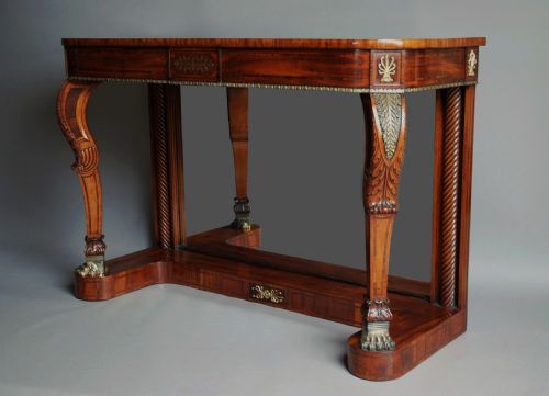 Superb Quality 19thc Regency Mahogany & Rosewood Console Table with Brass Inlay, in the Manner of George Oakley.