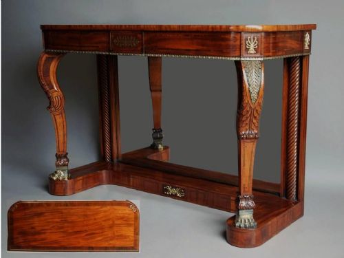 fig 1. Superb quality 19thc Regency mahogany & rosewood console table with brass inlay, in the manner of George Oakley. 