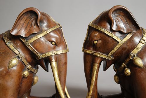 fig 1. Pair of Chinese kneeling bronze & gilt elephants
