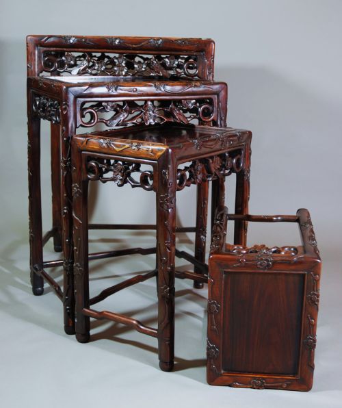 Late 19thc Set of Four Graduated 'Quartetto' Nest of Chinese Hardwood Tables