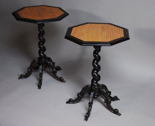 Pair of Ceylonese Ebony & Satinwood Occasional Tables