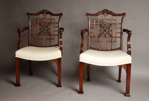 fig 1. Pair of mahogany armchairs in the Chippendale style
