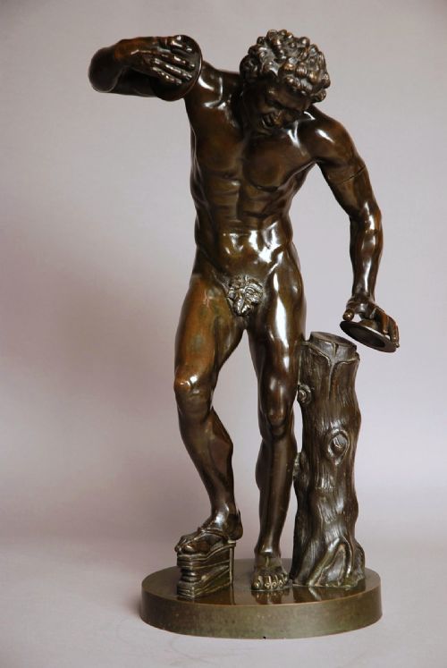 Grand Tour Classical Bronze of Dancing Faun with Cymbals
