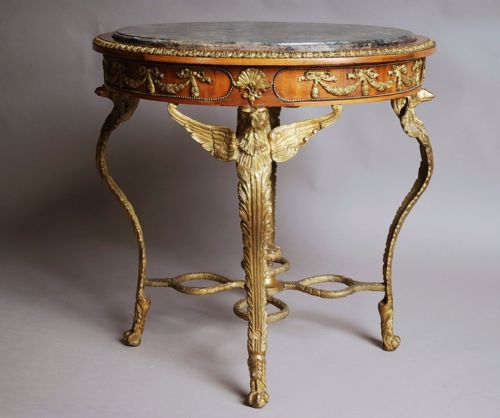 Mahogany & Gilt Metal French Centre Table with Marble Top