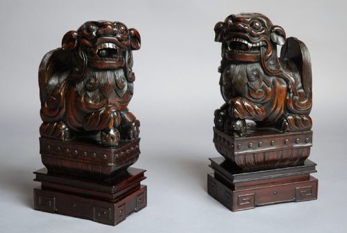 Pair of Chinese Hardwood Fu Lions of Superb Quality