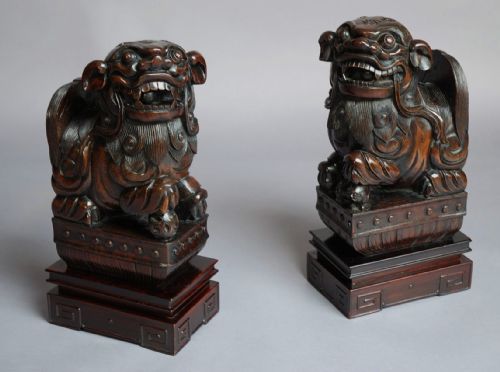 fig 1. Pair of Chinese hardwood Fu Lions of superb quality