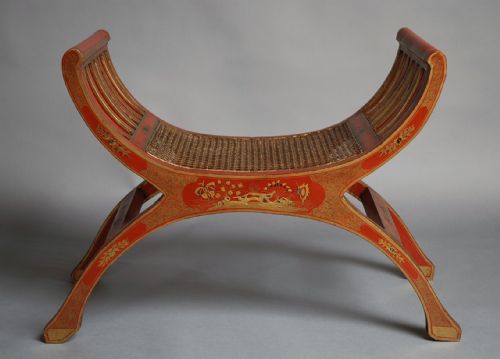 fig 1. Pair of x-frame red lacquered Chinoiserie stools