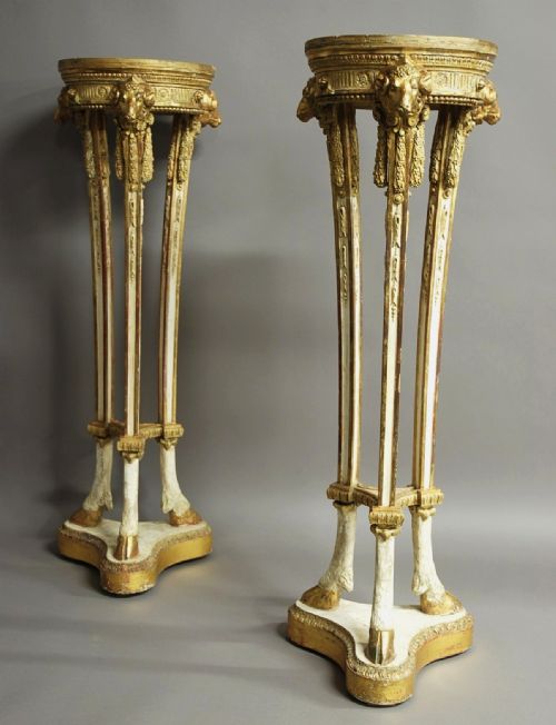 Pair of Late 18th Century Parcel-gilt and Painted Torcheres