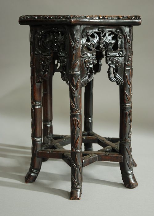 Chinese Hardwood Hexagonal Pot Stand of Small Proportions