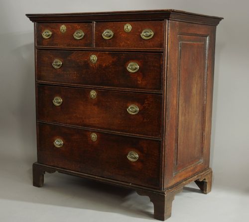 fig 1. An early 18th century oak chest of drawers of superb patina