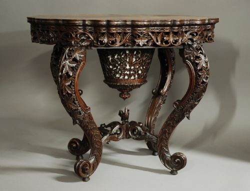 fig 1. Superb quality Anglo Indian padouk carved work table