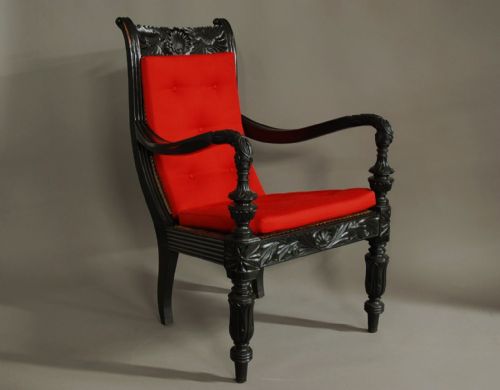 Superb Carved Solid Ebony Easy Chair from the Galle District (Ceylon/sri Lanka)
