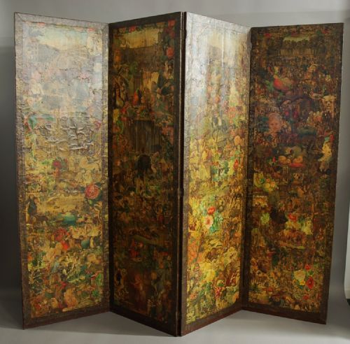 fig 1. Late 19th century four panel folding decoupage screen