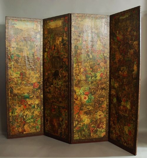 fig 2. Late 19th century four panel folding decoupage screen