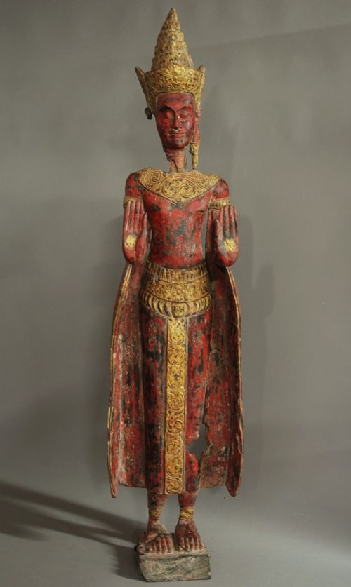 fig 1. South Asian polychrome carved wooden Buddha