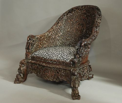 Carved Hardwood Armchair from Bombay, India