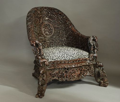 fig 1. Carved hardwood armchair from Bombay, India