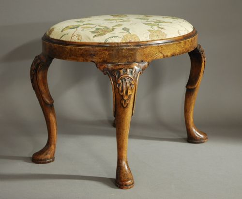 Walnut & Beech Stool of Queen Anne Design