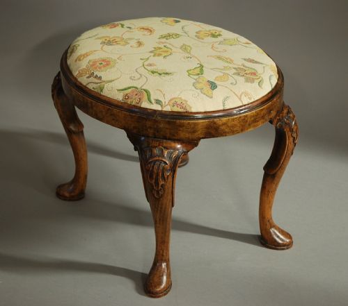 fig 1. Walnut & beech stool of Queen Anne design