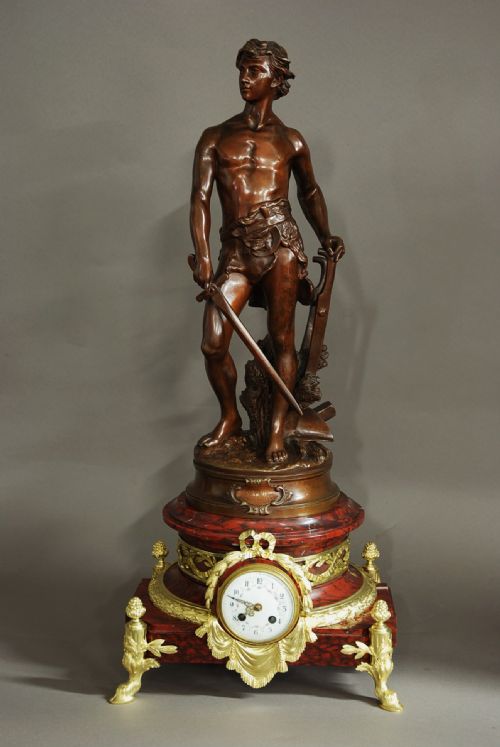 19th Century Bronze & Marble Sculptural Table Clock