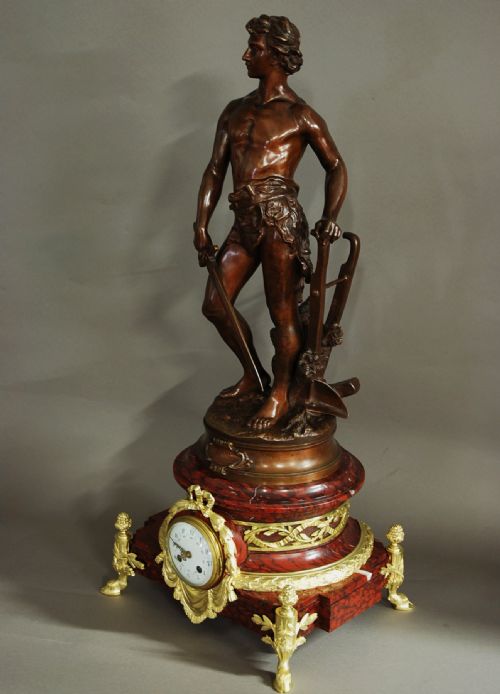 fig 1. 19th century bronze & marble sculptural table clock
