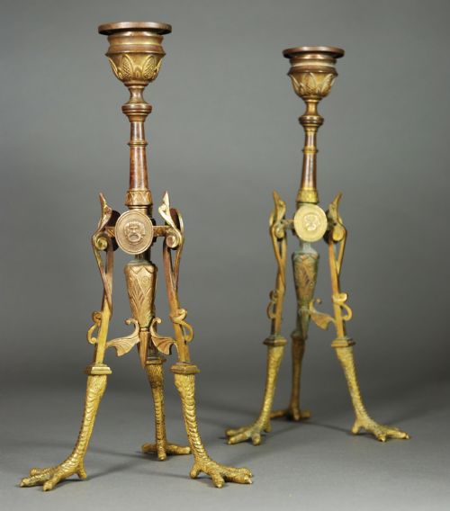 fig 1. Pair of late 19th century candlesticks in the Egyptian style