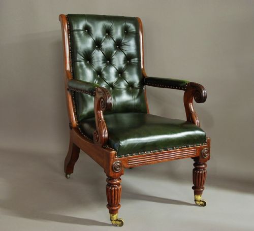 William IV Mahogany and Leather Library Chair