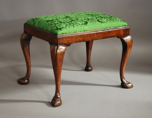 Early 20th Century Walnut Cabriole Leg Stool in the Queen Anne Style