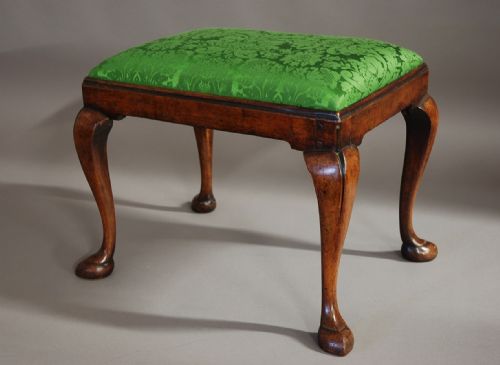 fig 1. Early 20th century walnut cabriole leg stool in the Queen Anne Style