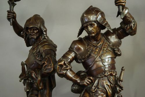 Large Pair of French Bronzed Warrior Figures of Superb Quality