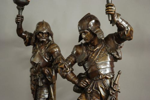 fig 1. Large pair of French bronzed warrior figures of superb quality