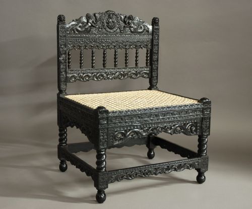Superb Quality Late 17th Century Solid Ebony Low Chair
