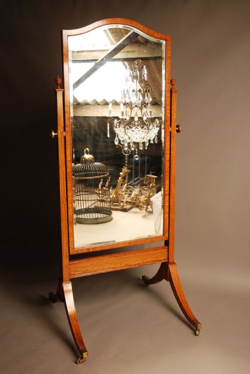 Edwardian Satinwood Cheval Mirror of Fine Quality