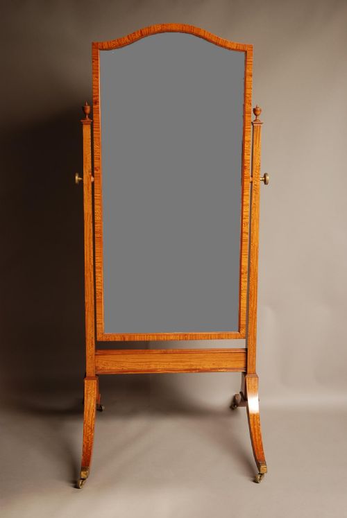 fig 1. Edwardian satinwood cheval mirror of fine quality