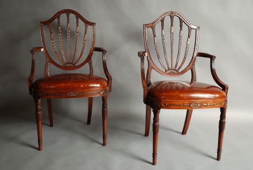 fig 1. Pair of mahogany Hepplewhite style armchairs of fine quality