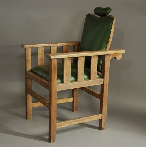 fig 1. Early 20th century Arts & Crafts oak barber's chair